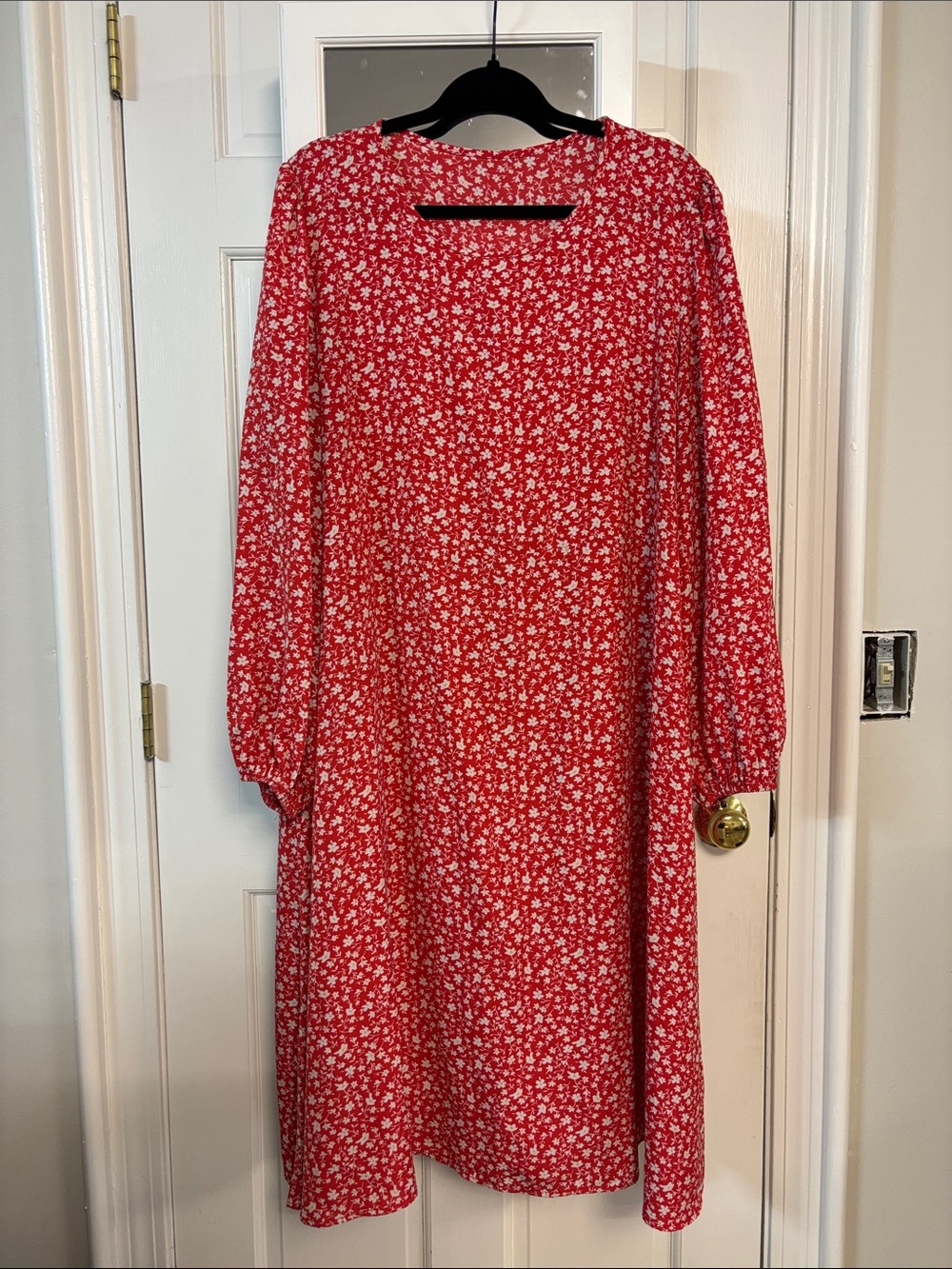 Red Floral Long-Sleeve Women's Dress